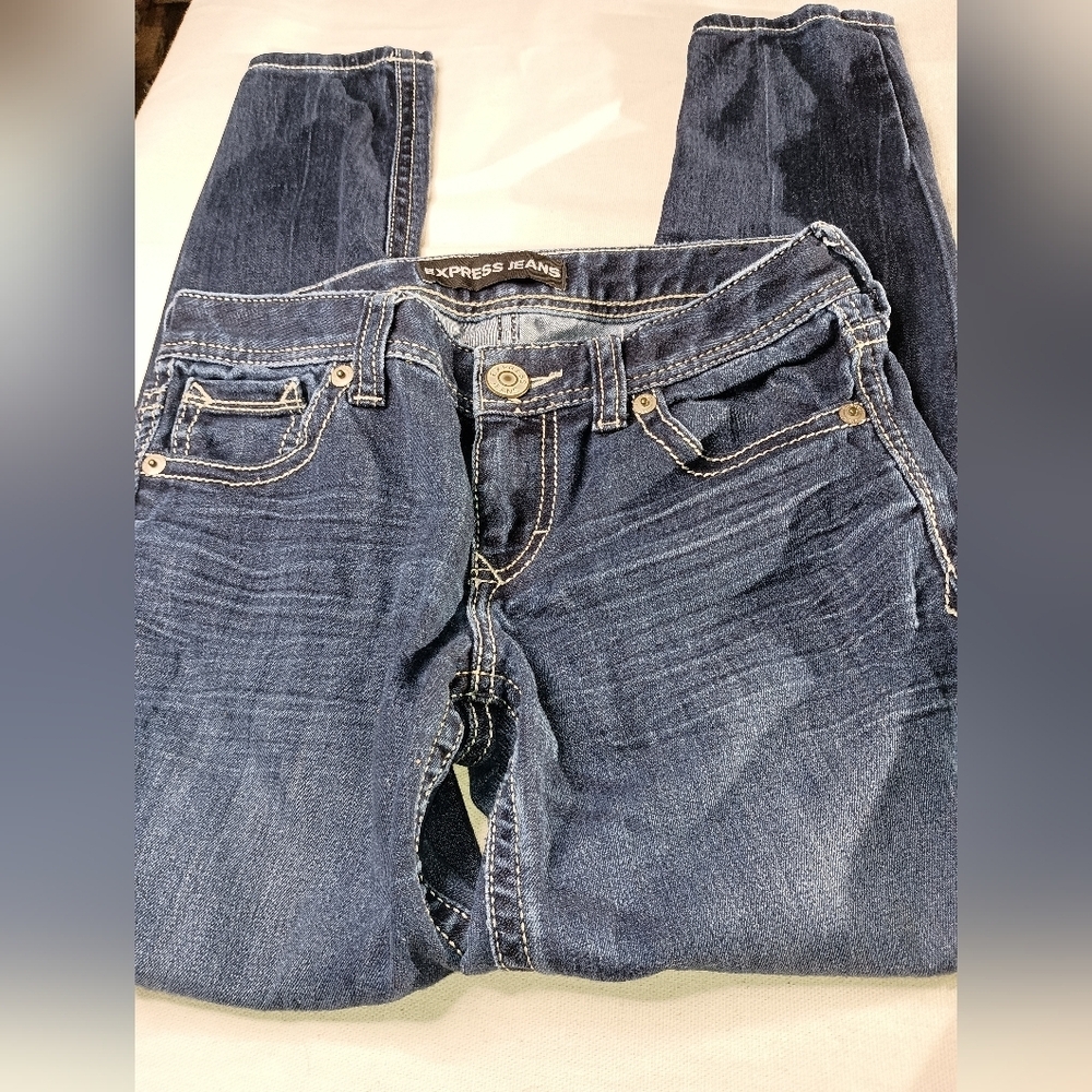 Express jeans Stella Lowrise‎ Blue Denim Legging Jeans 2S (#1,156) - Picture 7 of 8